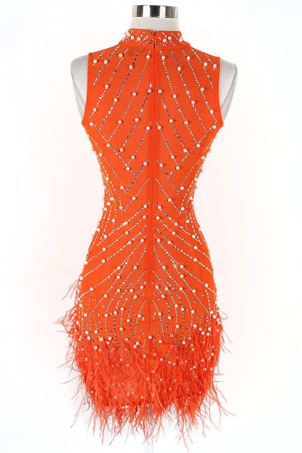 Women's Rhinestone Feather Fringe Mini Dress - photo 3