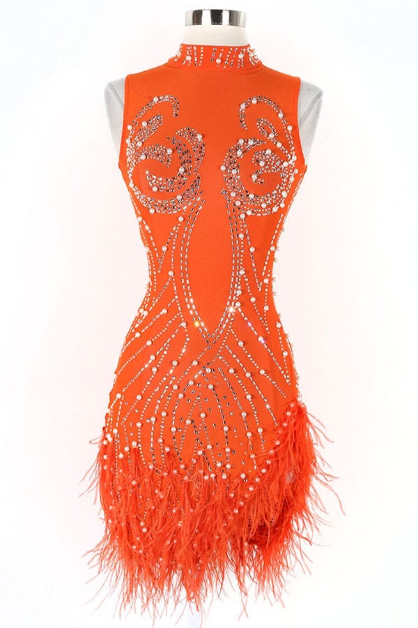 Women's Rhinestone Feather Fringe Mini Dress