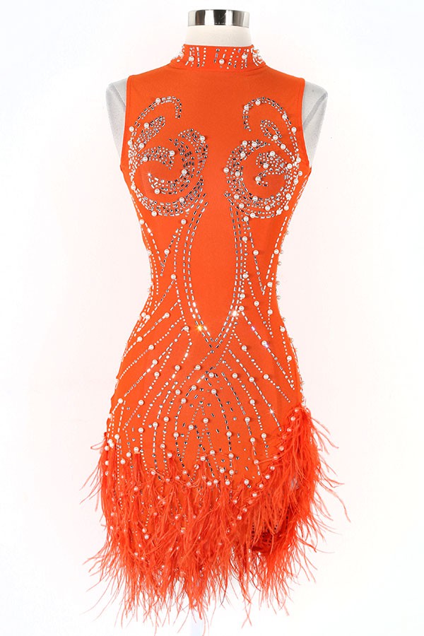 Women's Rhinestone Feather Fringe Mini Dress