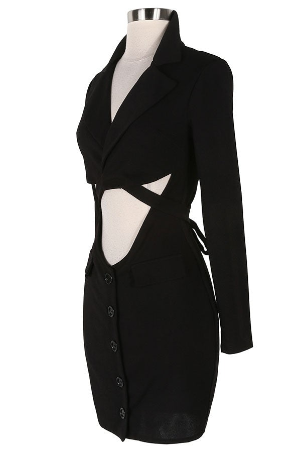 Women's Long Sleeve Cutout Waist Button Front Mini Dress - photo 2