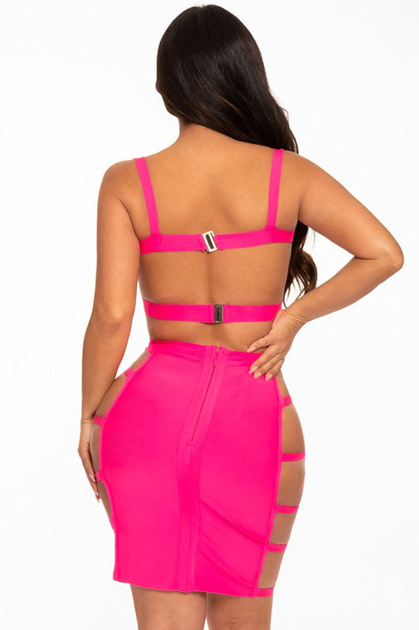 Women's pink strappy harness cutout bodycon mini dress - photo 3