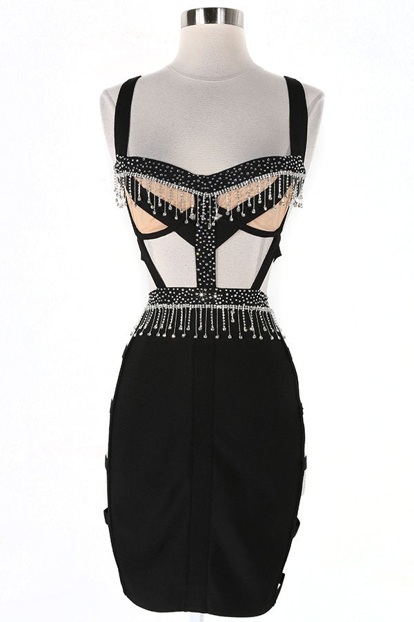 Women's black strappy harness cutout bodycon mini dress