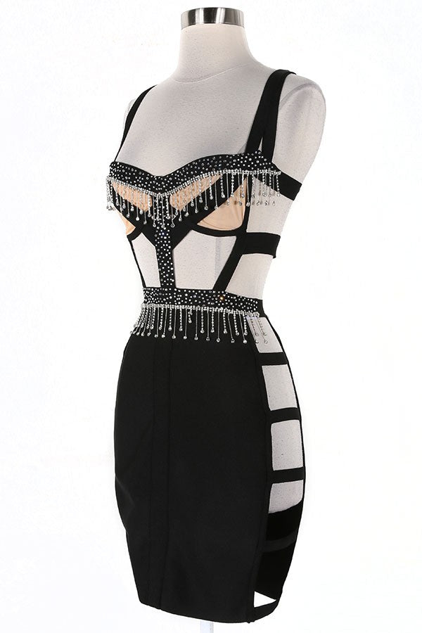 Women's black strappy harness cutout bodycon mini dress - photo 2