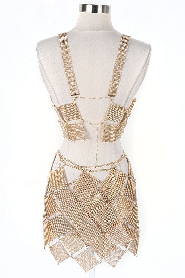 Women's gold sequin halter top and mini skirt set - photo 4