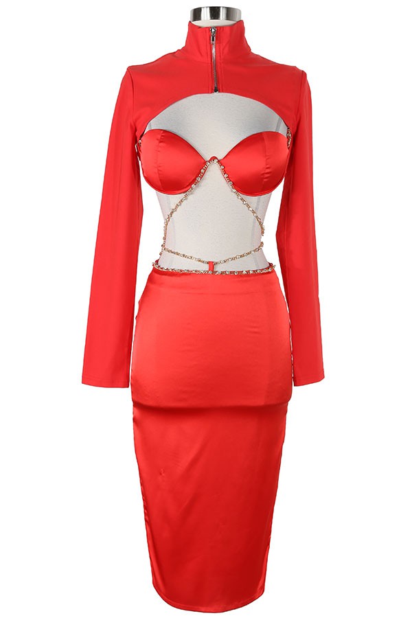Women's Pearl Bra Top, One Shoulder Crop Top & Midi Skirt 3-Piece Set - photo 4