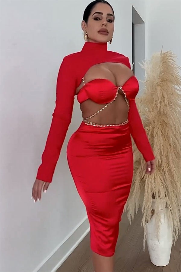 Women's Pearl Bra Top, One Shoulder Crop Top & Midi Skirt 3-Piece Set - photo 2
