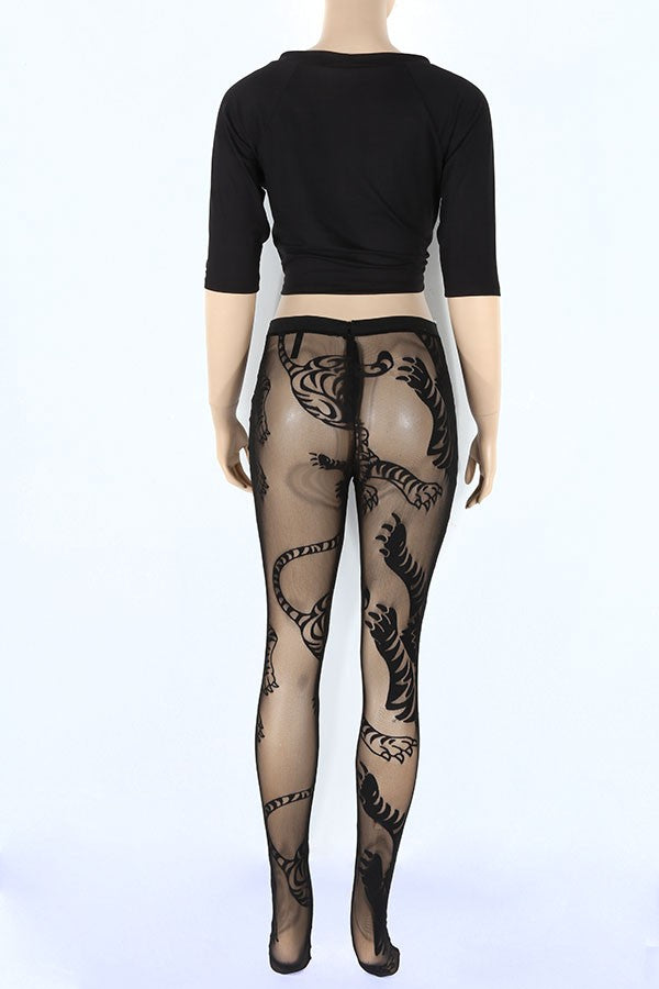 Women's Short Sleeve Crop Top & Lace Leggings Set - photo 3