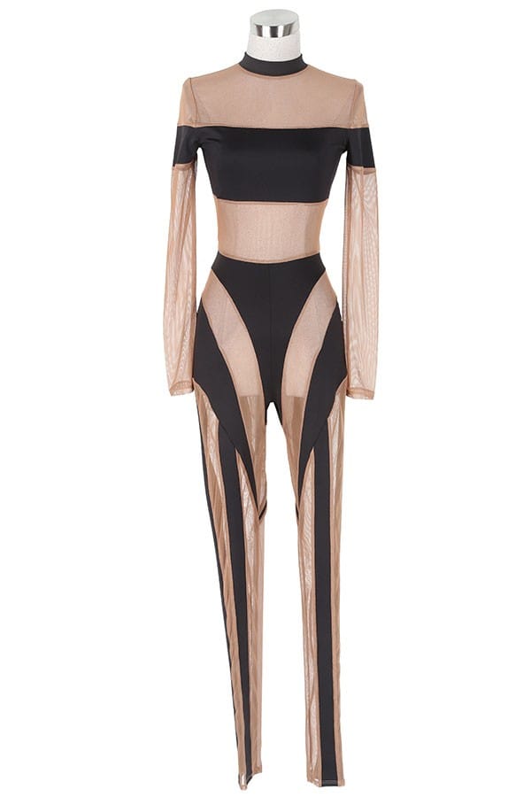 Women's Off-Shoulder Short Sleeve Mesh Panel Jumpsuit