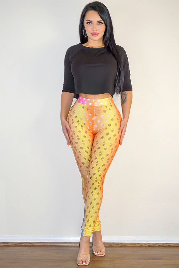 Women's Top & Metallic Rainbow Pants Set