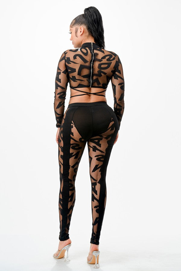 Women's Lace Long Sleeve Crop Top & Leggings Set - photo 3
