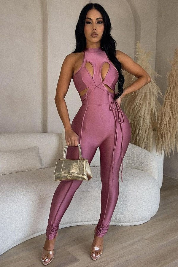Women's Halter Tie-Back Cutout Jumpsuit