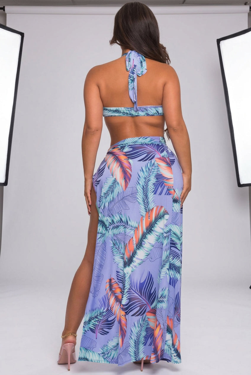 Women's Printed Halter Bikini & Maxi Skirt Cover-Up Set - photo 3