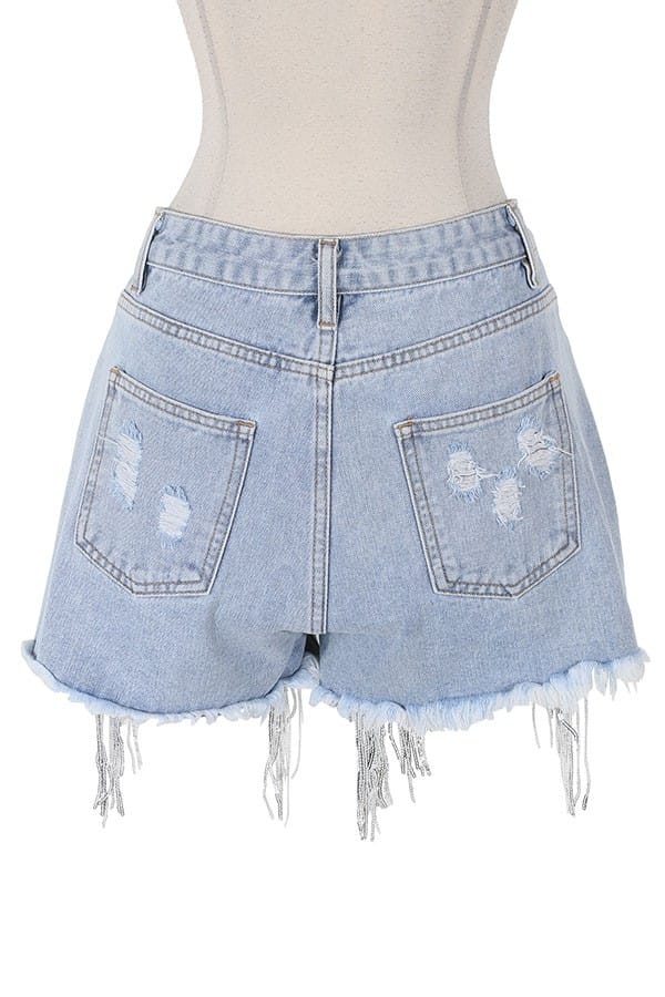 Women's Rhinestone Fringe Distressed Denim Shorts - photo 3