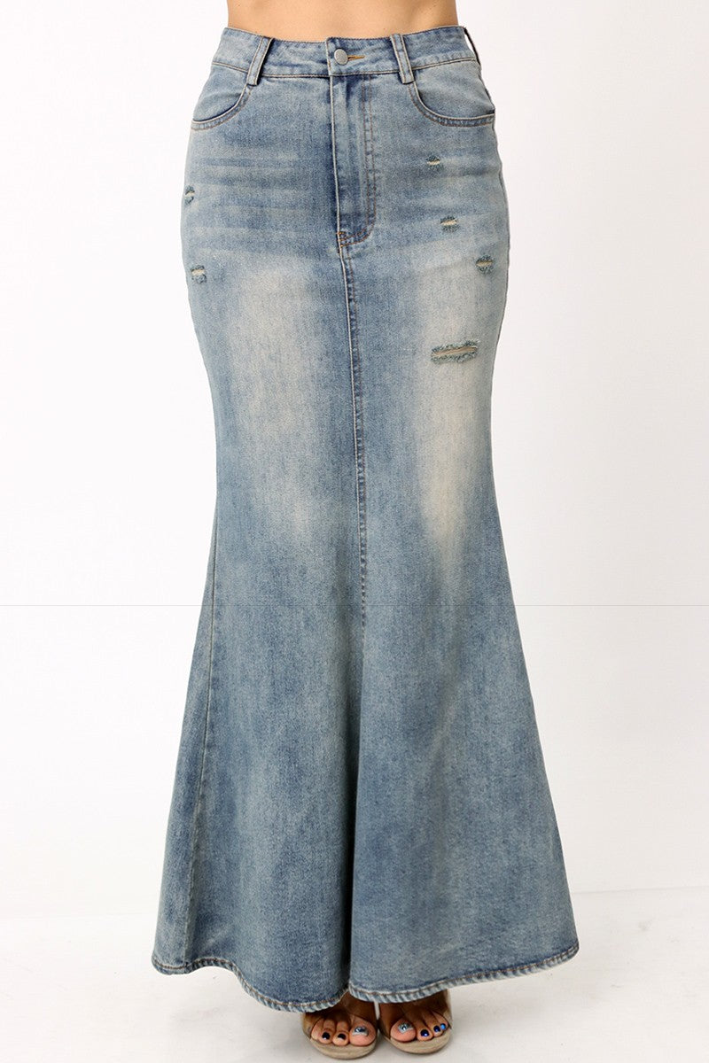 Denim mermaid skirt flare hem
