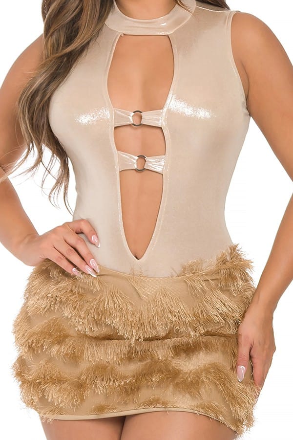 Women's taupe halter cutout top and mini skirt set - photo 2