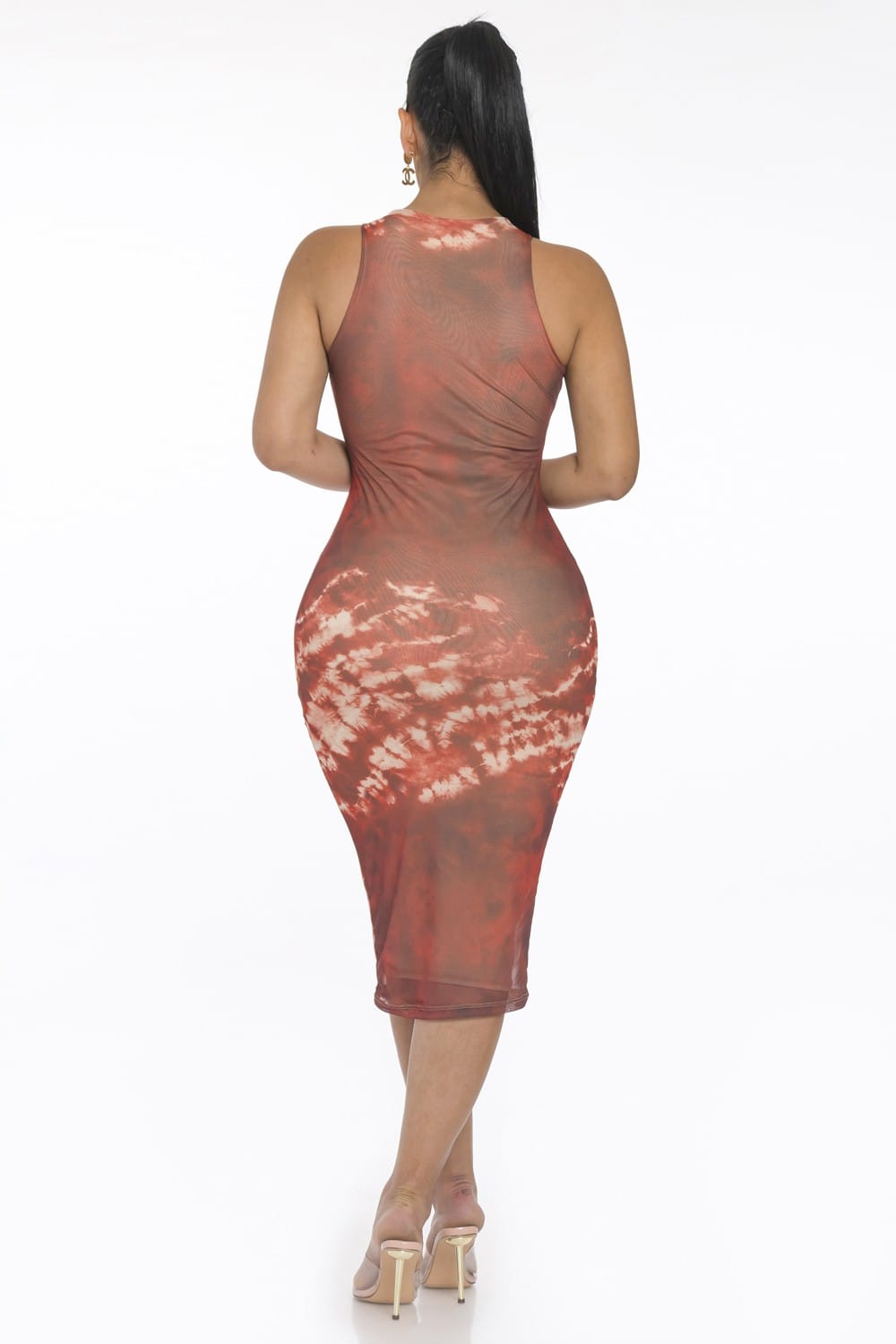 Women's Desert Mirage Rust Print Mesh Tunic Midi Dress – detail view