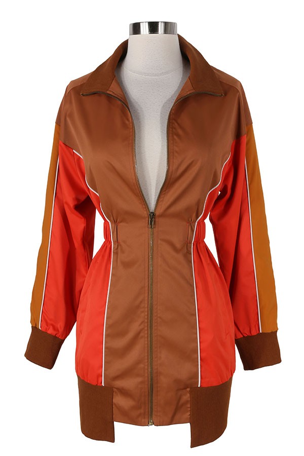 Women's Color-Block Hooded Zip-Front Mini Dress