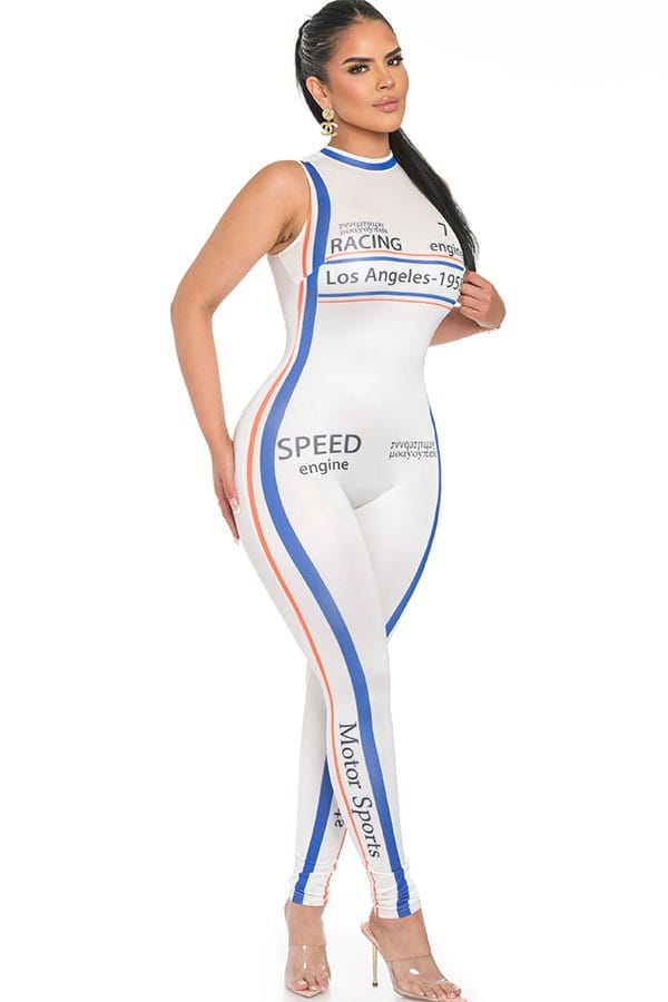 Women's Racing Print Sleeveless Mock Neck Jumpsuit - photo 4