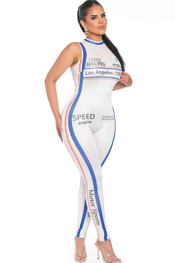 Women's Racing Print Sleeveless Mock Neck Jumpsuit - photo 4