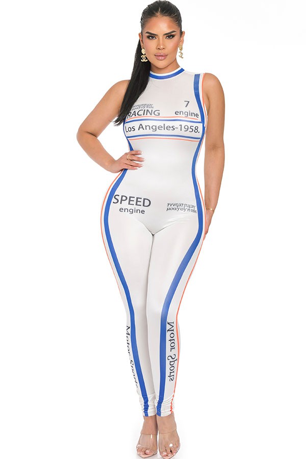 Women's Racing Print Sleeveless Mock Neck Jumpsuit - photo 2