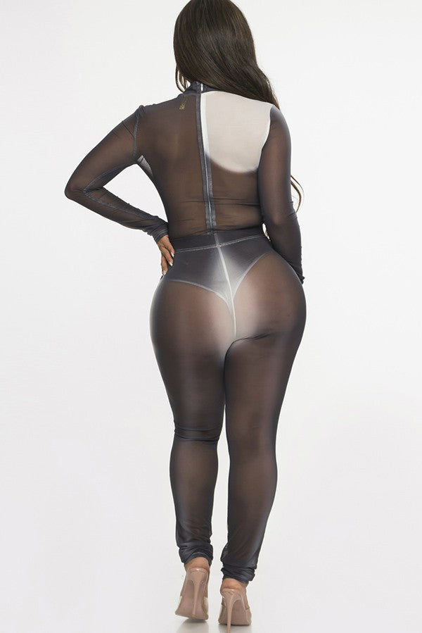 Women's Sheer Mesh Colorblock Long Sleeve Jumpsuit - photo 5