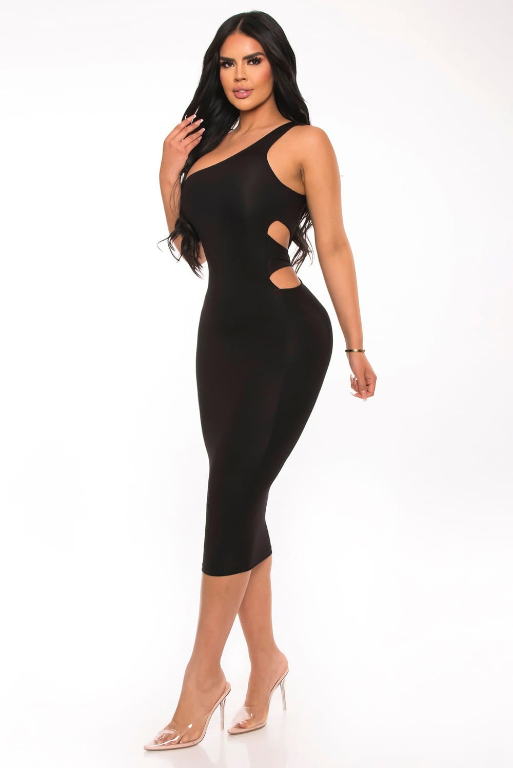 Women's Sculptured Allure Open Waist Midi Dress – back view