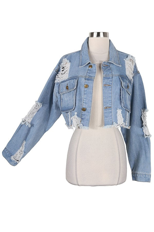 Women's Distressed Cropped Denim Jacket