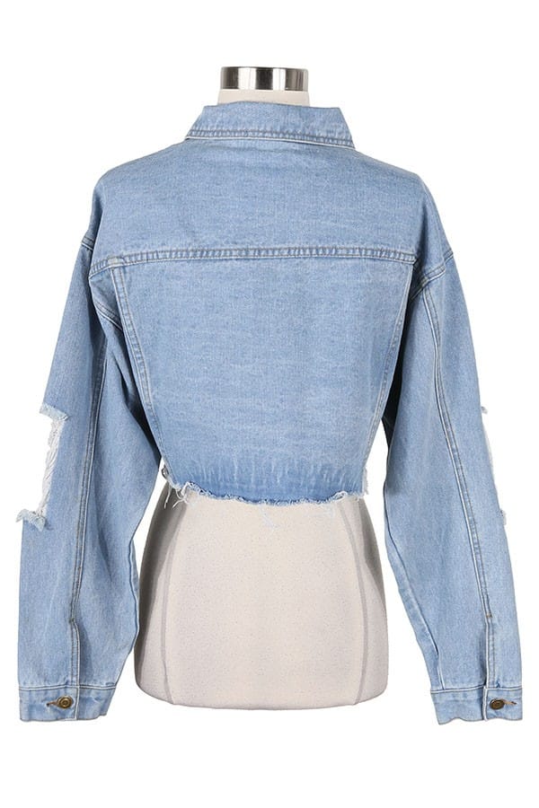 Women's Distressed Cropped Denim Jacket - photo 3
