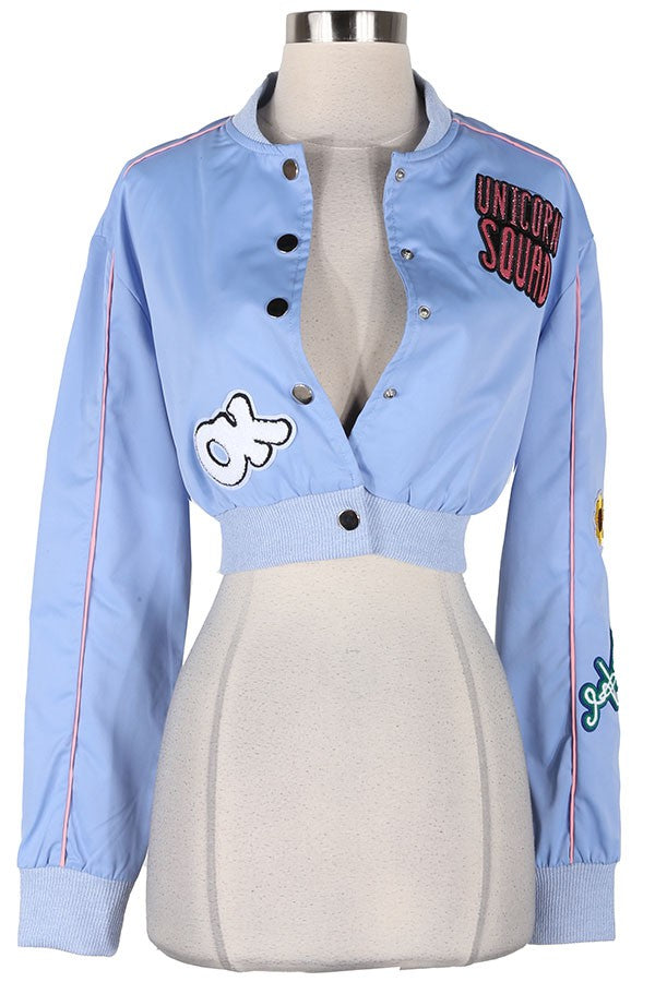 Women's Patch Detail Cropped Button Front Jacket