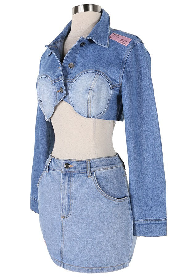 Women's Denim Crop Jacket & Mini Skirt Set - photo 4