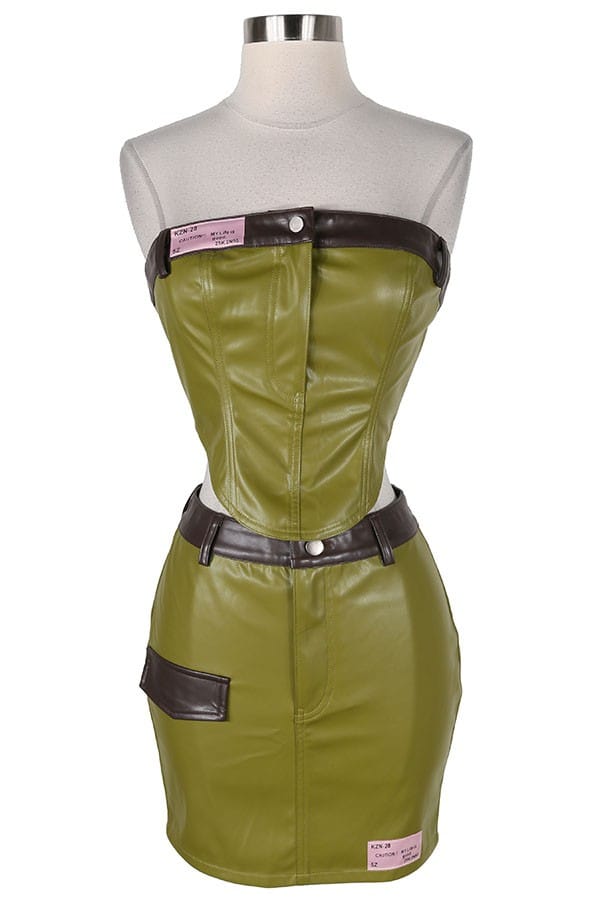 Women's Faux Leather Strapless Top & Mini Skirt Set - photo 2