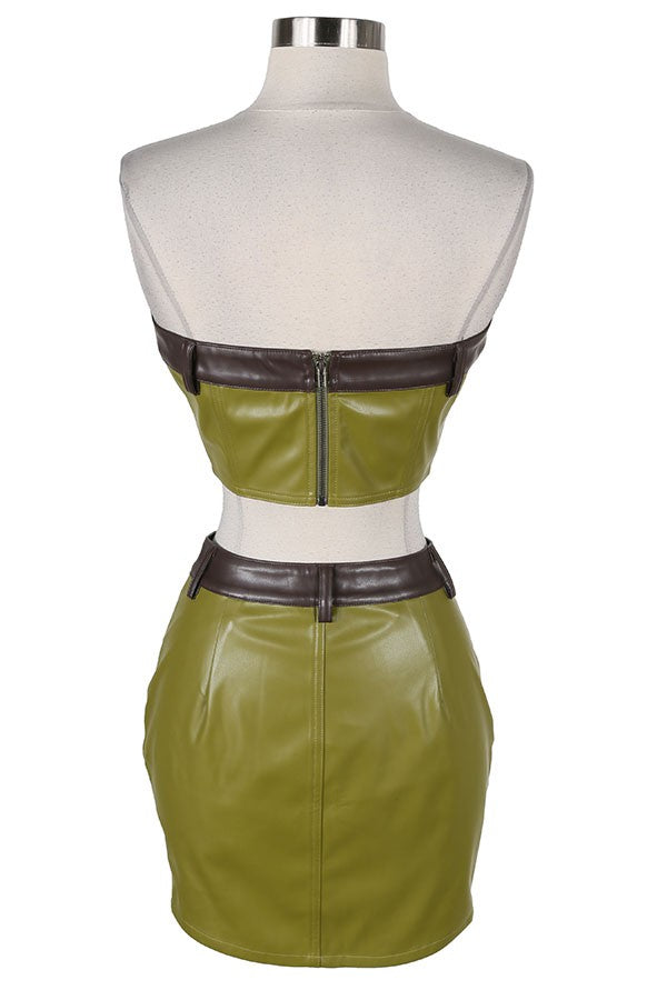 Women's Faux Leather Strapless Top & Mini Skirt Set - photo 4