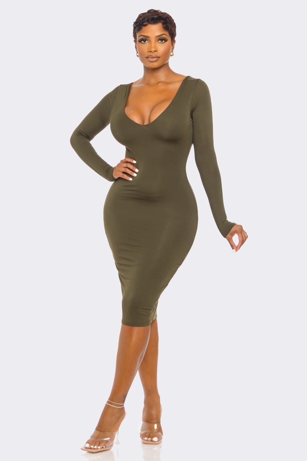 Women's Rayonmodal Double Layered Lslv Midi Dress – full-length view