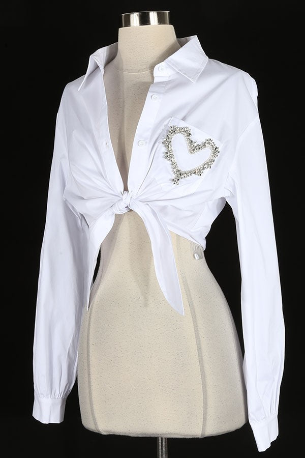 Women's Heart Cutout Tie Front Long Sleeve Crop Shirt - photo 3