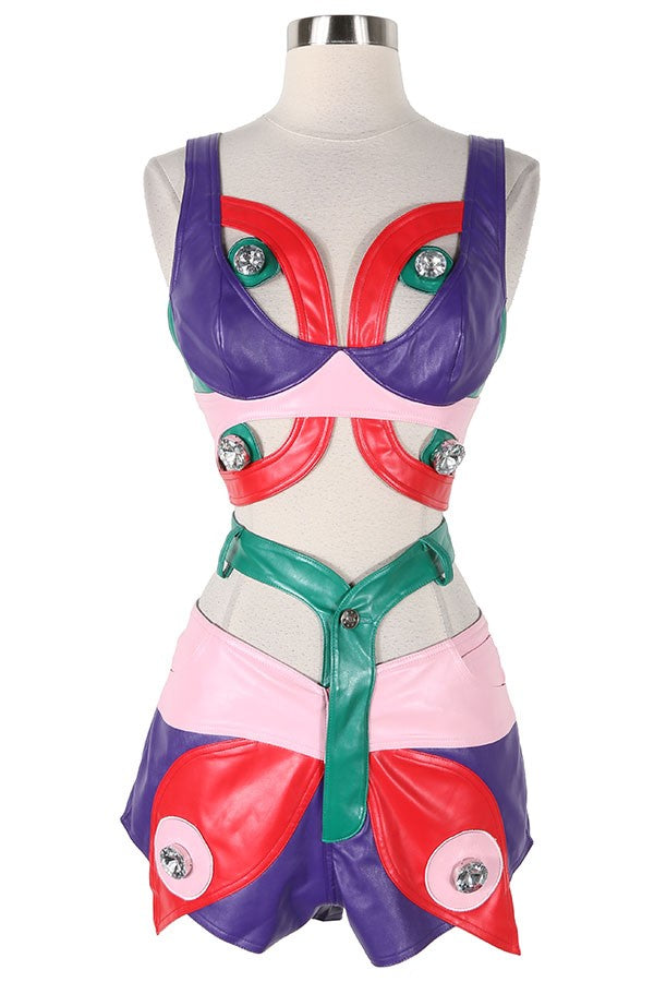 Women's Abstract Print Crop Top & Pants Set - photo 2