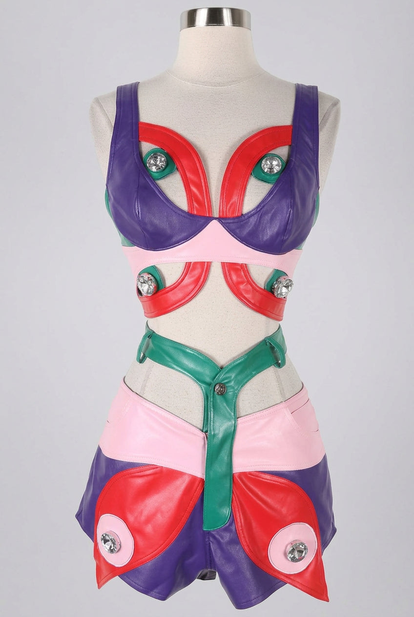 Women's Abstract Print Crop Top & Pants Set - photo 2