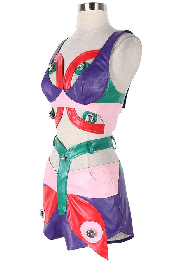 Women's Abstract Print Crop Top & Pants Set - photo 3