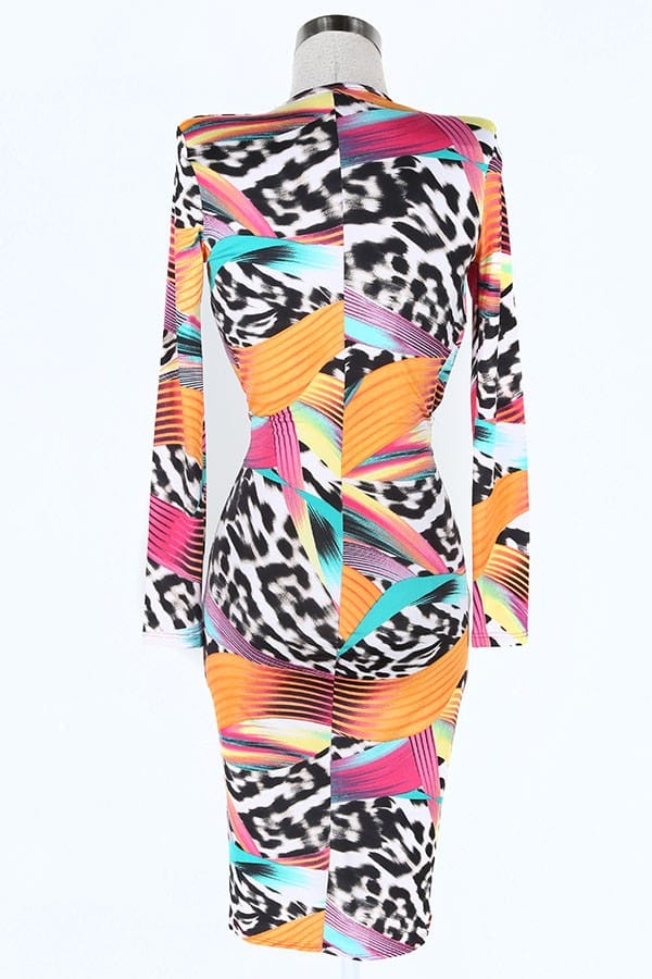 Women's Abstract Print Long Sleeve Tie Front Midi Dress - photo 3