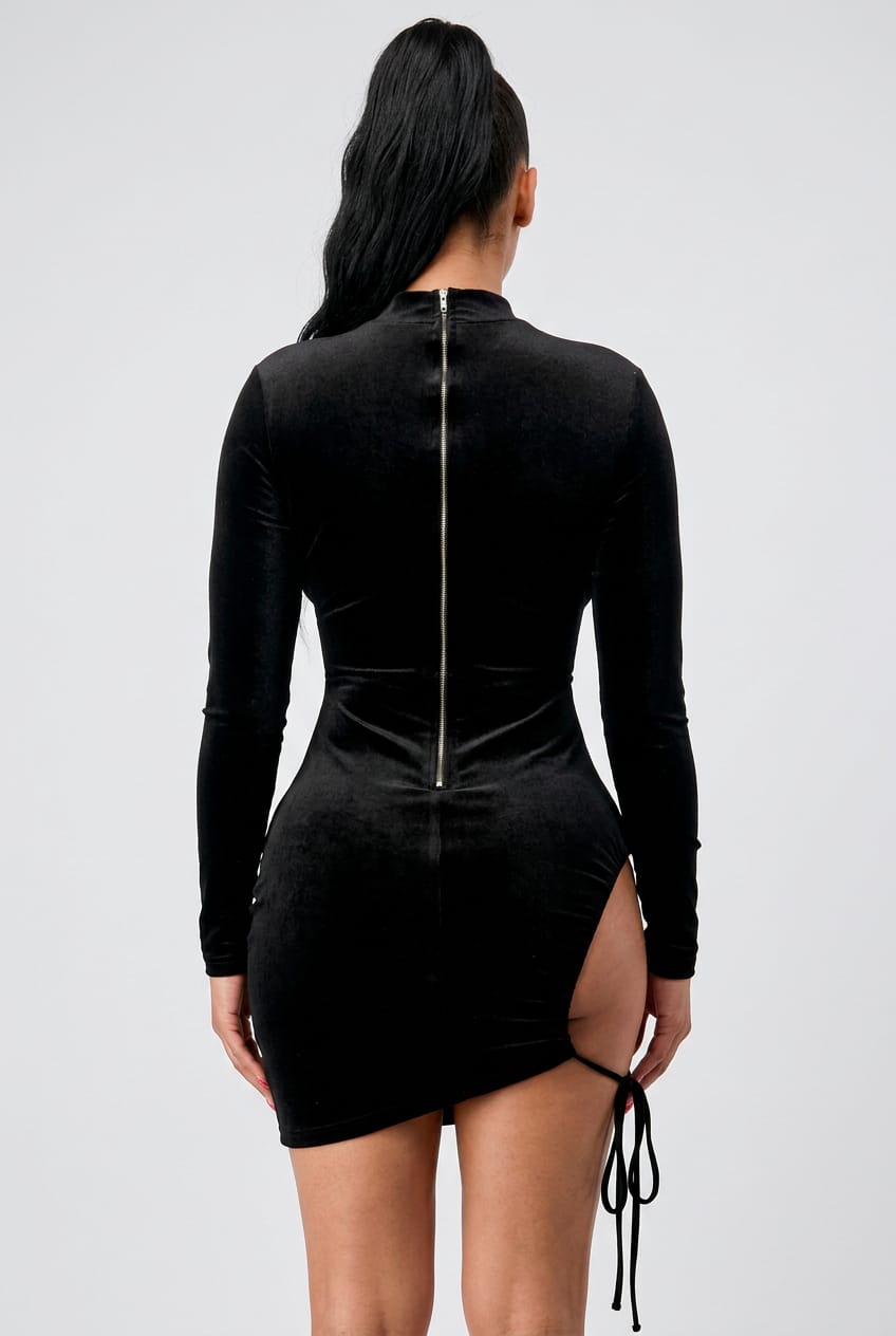 Women's Mock Neck Long Sleeve Keyhole Cutout Mini Dress - photo 3