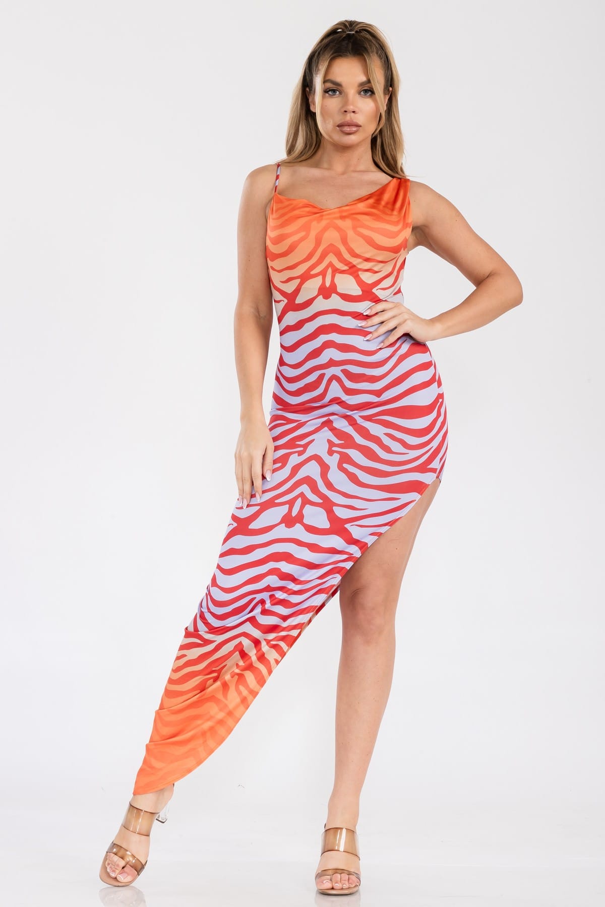 Women's Safari Siren Zebra Print Open Side Dress – front view