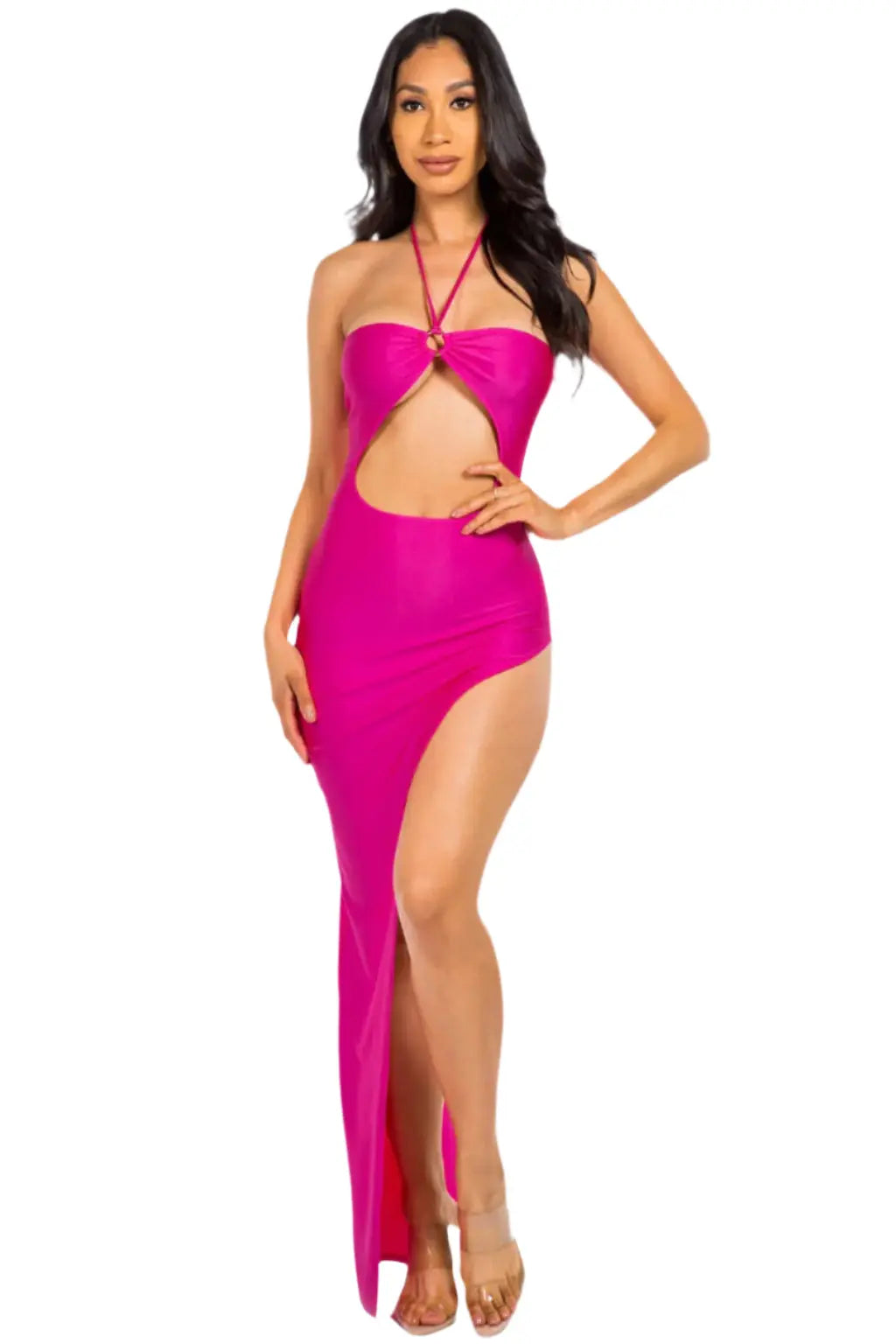 Pink O-Ring cutout strapless maxi dress - Epicplacess