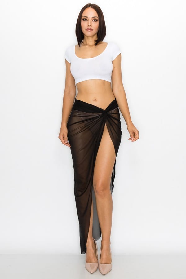 Women's Midnight Veil Mesh Twist Front Cover Up Skirt – front view
