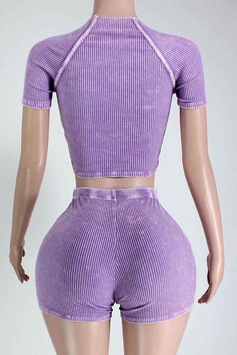 Crop top and shorts side view