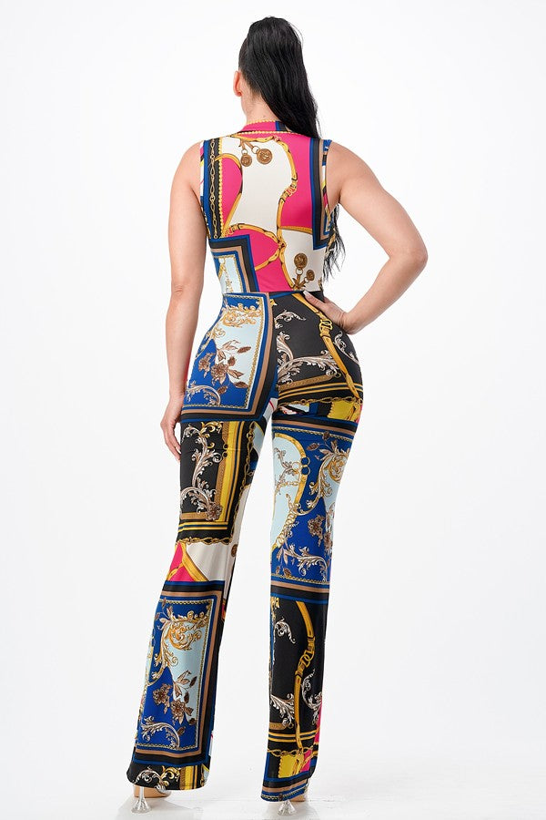 Women's Abstract Print Sleeveless Plunge Wide Leg Jumpsuit - photo 4