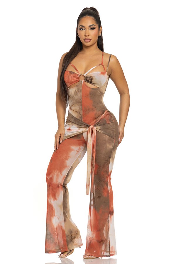 Women's Tie-Dye Print Crisscross Back Wide Leg Jumpsuit - photo 2