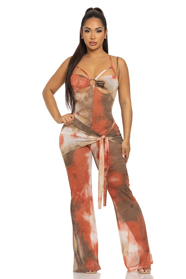 Women's Tie-Dye Print Crisscross Back Wide Leg Jumpsuit