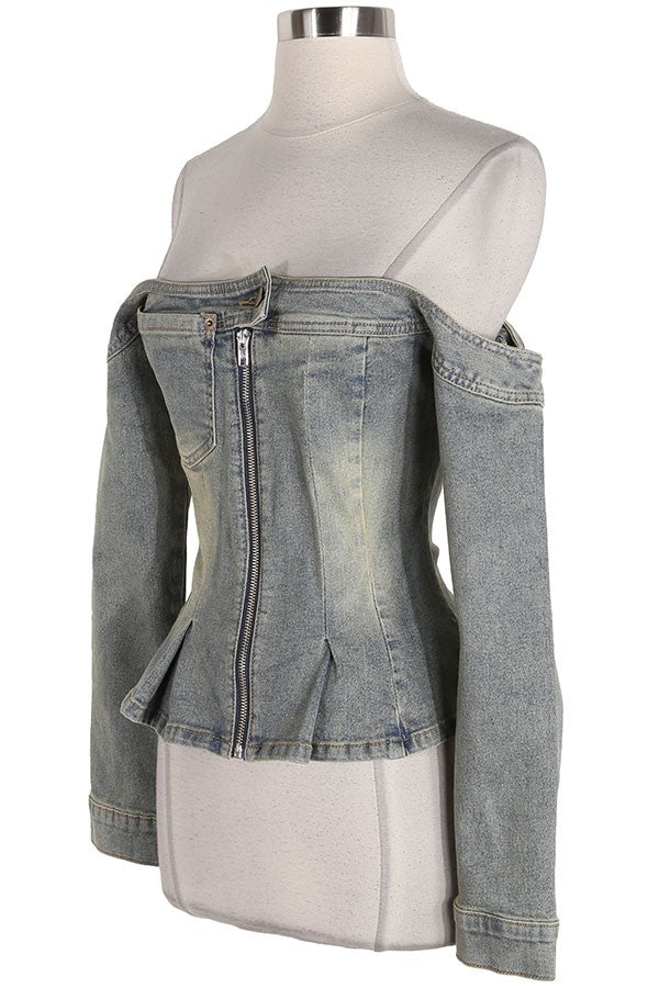 Women's Strapless Acid Wash Denim Corset Top - photo 2
