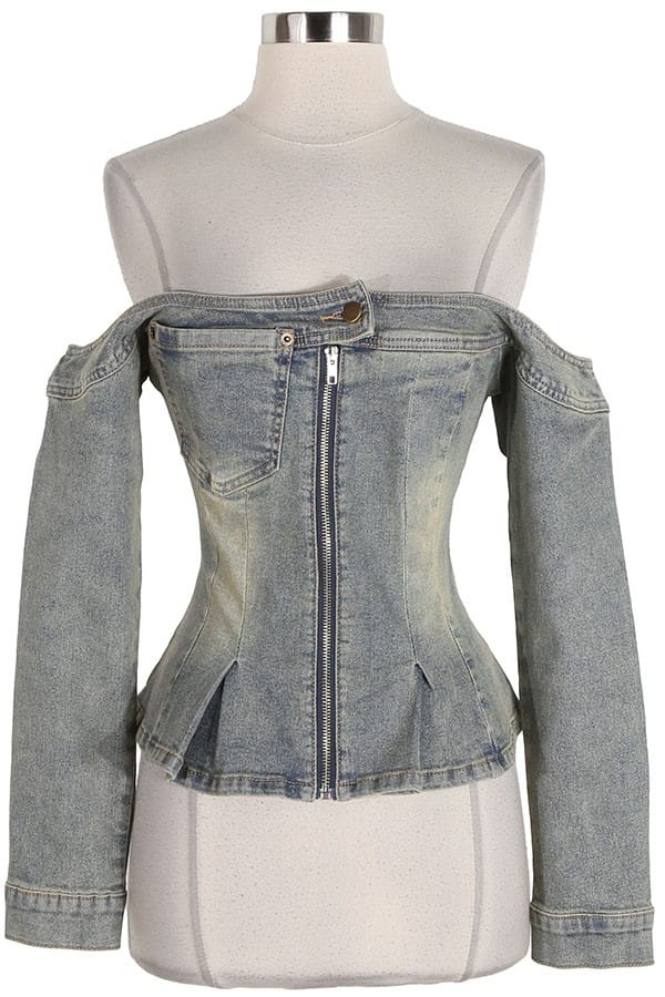 Women's Strapless Acid Wash Denim Corset Top