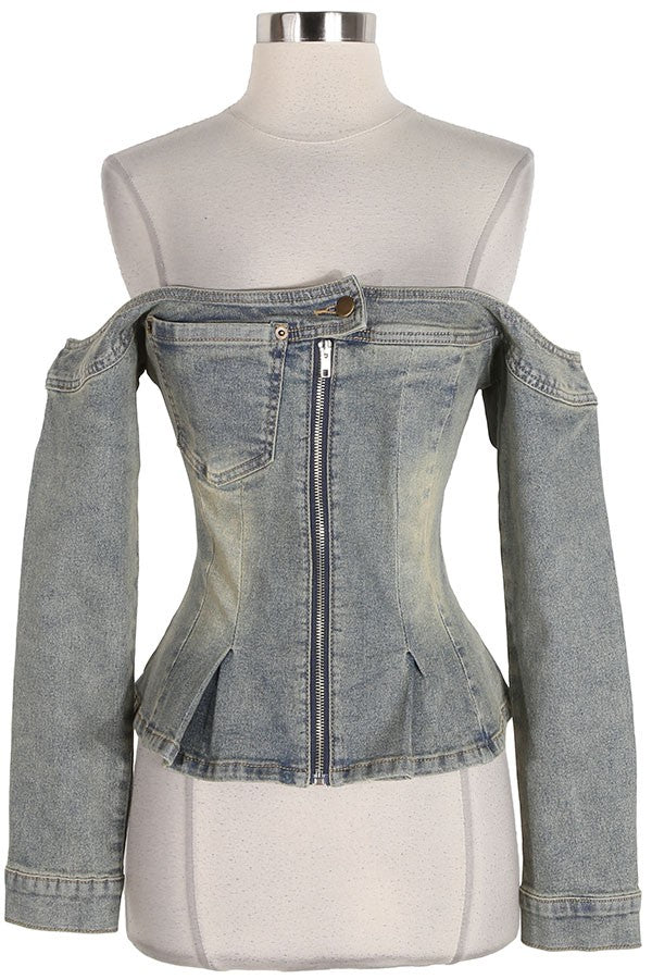 Women's Strapless Acid Wash Denim Corset Top