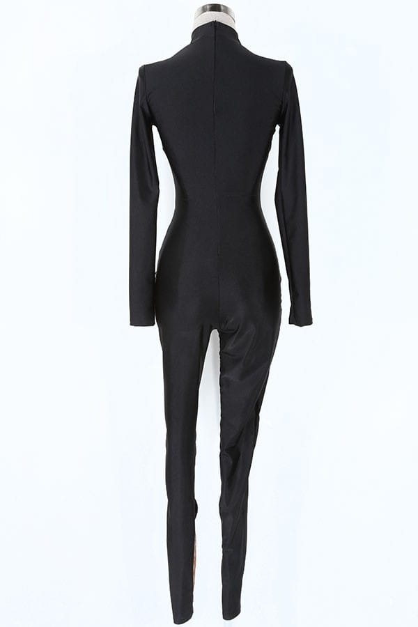 Women's Mesh Cutout Long Sleeve Fitted Jumpsuit - photo 4